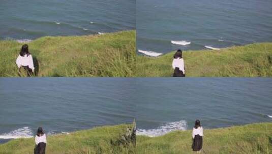 孤独的女孩走向海边悬崖【商用需购买】高清在线视频素材下载