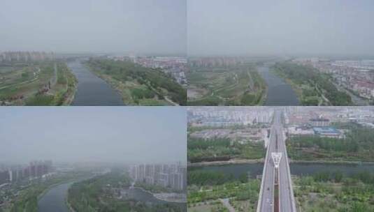 永城沱河航拍平原水系高清在线视频素材下载