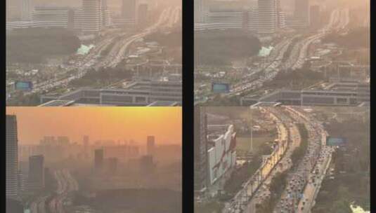 武汉夕阳下布满车辆的公路航拍高清在线视频素材下载