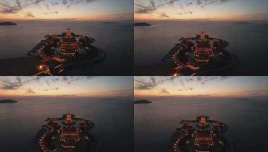 山东蓬莱夕阳八仙过海夜景灯光航拍高清在线视频素材下载