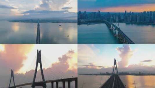 湛江海湾大桥日出日落夜景高清在线视频素材下载