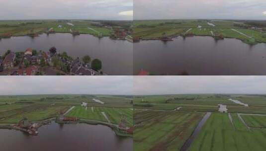 带风车的荷兰村庄鸟瞰图高清在线视频素材下载