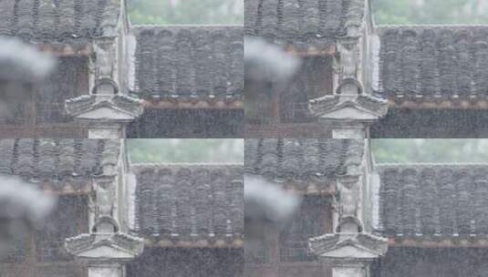 雨中江南古建筑高清在线视频素材下载