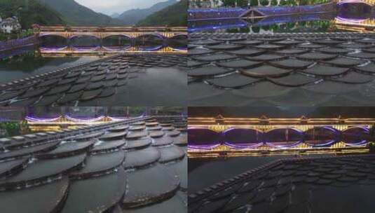 杭州富阳龙鳞坝夜景航拍合集高清在线视频素材下载