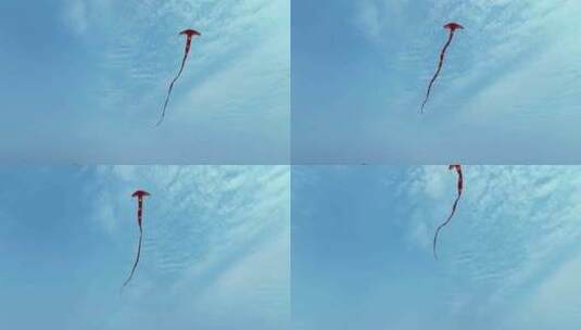 蓝色白云晴朗天空升空飞行的风筝高清在线视频素材下载