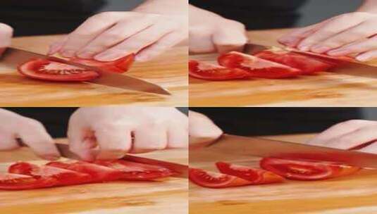 番茄土豆炖牛肉-01番茄切块高清在线视频素材下载