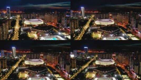 环绕延时航拍：深圳市宝安体育中心两场两馆高清在线视频素材下载