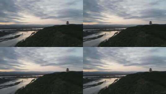 河流夕阳航拍高清在线视频素材下载