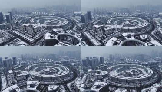 齐鲁软件园雪景航拍高清在线视频素材下载