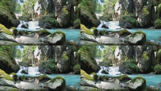 4K - 美丽的森林瀑布流水、溪水、水流高清在线视频素材下载