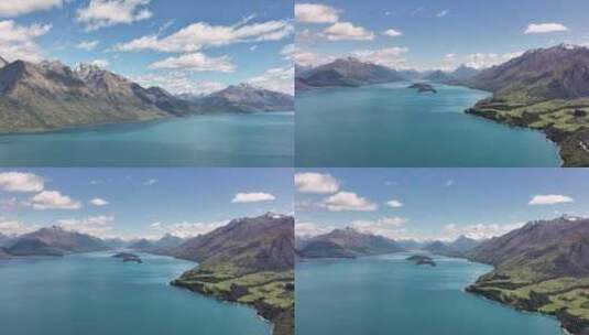 航拍新西兰瓦卡普蒂湖碧蓝风光高清在线视频素材下载