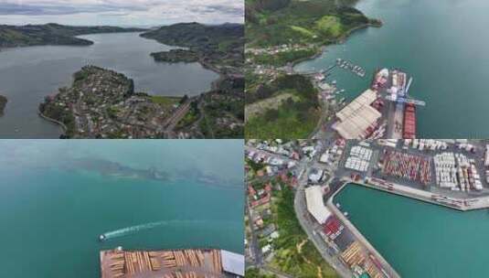 延时航拍新西兰达尼丁市港口风光高清在线视频素材下载