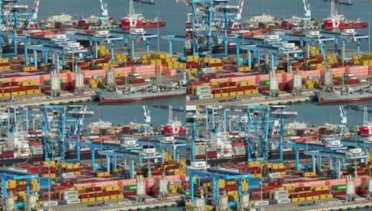 海法港码头与集装箱船、货舱平台和杂货船的高清在线视频素材下载