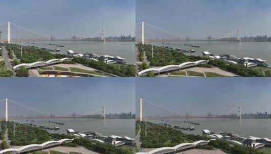 武汉杨泗港大桥-江边港口高清在线视频素材下载