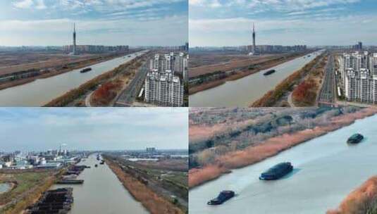 京杭大运河航拍高清在线视频素材下载
