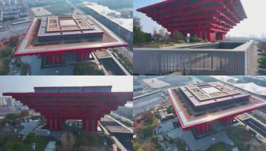 上海中华艺术宫航拍城市地标建筑物高清在线视频素材下载
