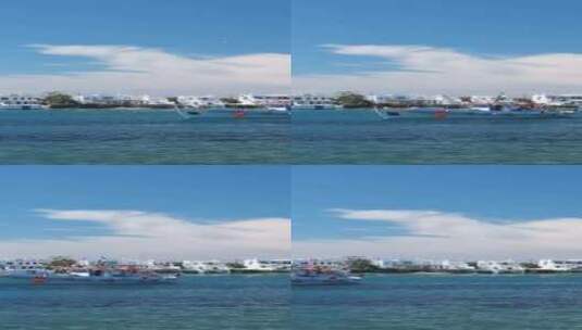 晴天，渔民船抵达希腊米洛斯岛的码头高清在线视频素材下载