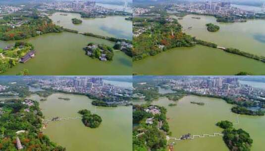 惠州西湖泗洲塔苏堤九曲桥高空前推大景高清在线视频素材下载