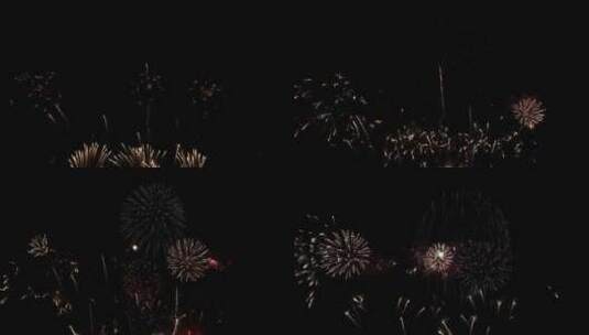 漆黑的夜空中五彩的烟花绽放高清在线视频素材下载