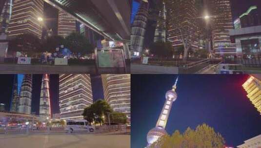 上海浦东新区陆家嘴游客游玩人流夜景视频高清在线视频素材下载