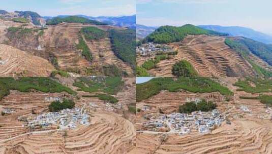 云贵川大山上干旱缺水的村庄干涸的山地航拍高清在线视频素材下载