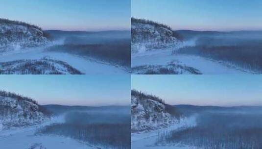 东北林海雪原黎明冰河冻雾高清在线视频素材下载
