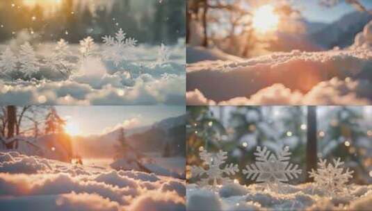 冬天雪花雪景下雪天冰晶雪花特写空镜头唯美高清在线视频素材下载