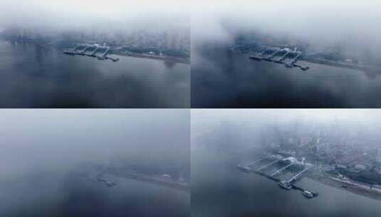 武汉地标航拍云雾高清在线视频素材下载