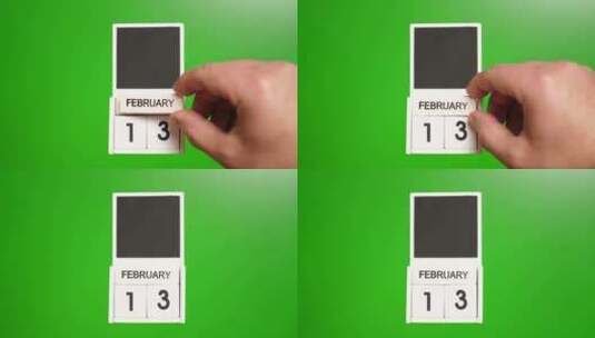 02.绿色背景上日期为2月13日的日历。高清在线视频素材下载