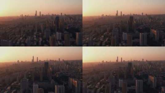 城市清晨迷雾高楼航拍高清在线视频素材下载