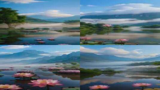 湖泊荷塘荷花池山川风景高清在线视频素材下载