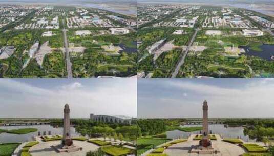 航拍新疆第一师阿拉尔市359旅纪念公园高清在线视频素材下载