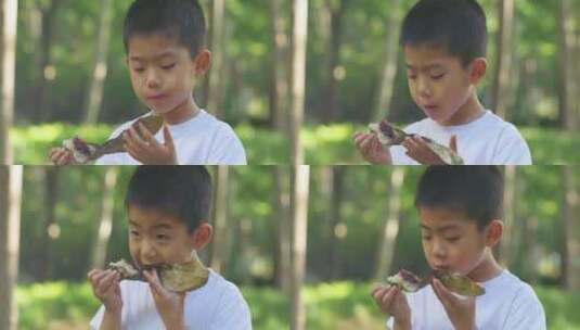 夏日小朋友吃粽子高清在线视频素材下载