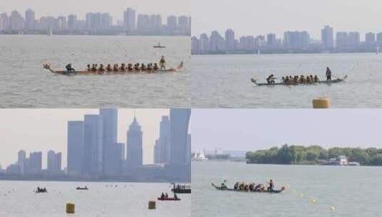 【8镜头合集】端午划龙舟龙舟节划桨团队高清在线视频素材下载