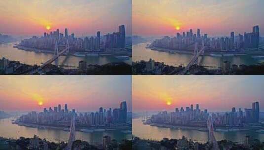 重庆渝中区城市日落航拍高清在线视频素材下载