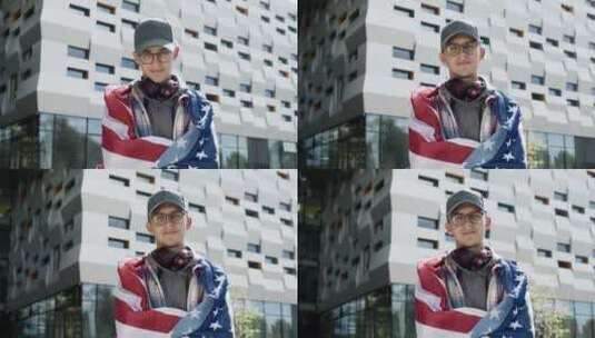 盖伊，棒球帽，美国国旗，包裹高清在线视频素材下载