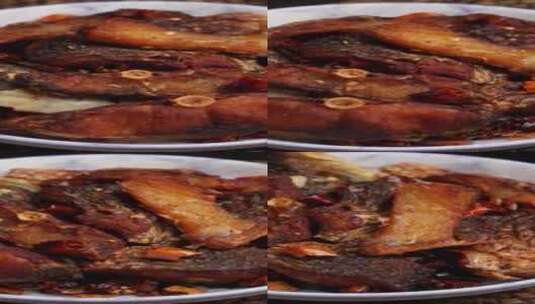 干辣椒烧腊鱼餐饮菜品4k实拍高清在线视频素材下载