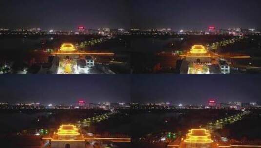 航拍河南商丘古城拱辰门夜景高清在线视频素材下载