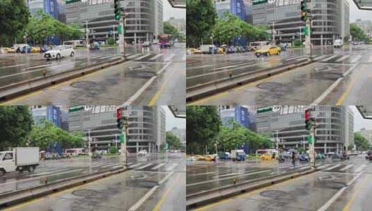 在潮湿道路上经过的车辆高清在线视频素材下载