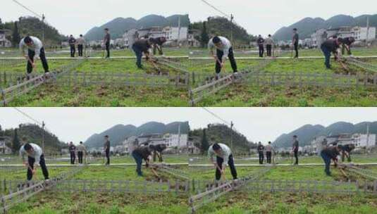 劳动空镜刨土锄地农场工人耕作劳作翻土高清在线视频素材下载