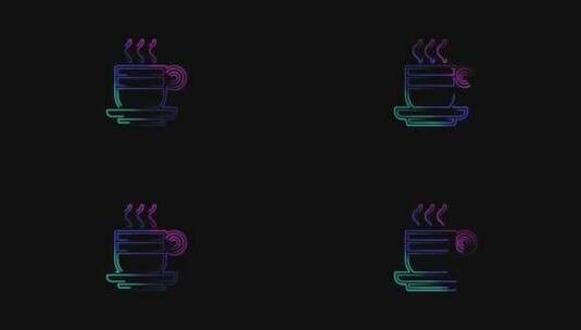 饮料杯图标抽象4K霓虹灯线的无缝动画。多高清在线视频素材下载
