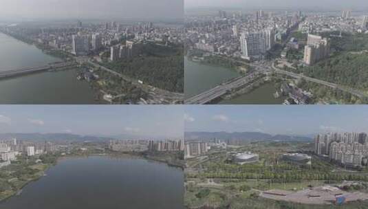 黄石 阳新 航拍 湖景 大气 城市 建筑 大景高清在线视频素材下载