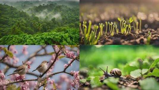 夏天森林盛夏丛林下雨雷电暴雨昆虫动物雨季高清在线视频素材下载