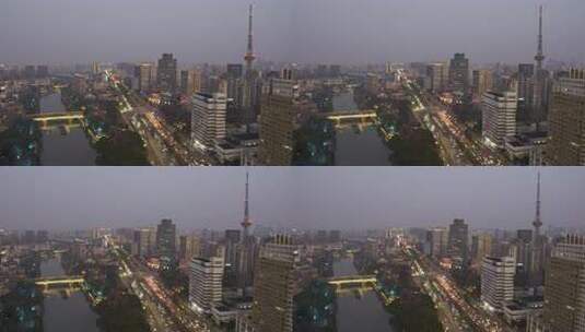 航拍京杭大运河沿线杭州城市夜景高清在线视频素材下载