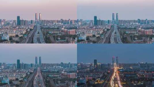 昆明双塔城市地标车流日转夜延时高清在线视频素材下载