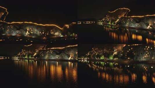 龙门石窟夜景古建筑栈道高清在线视频素材下载
