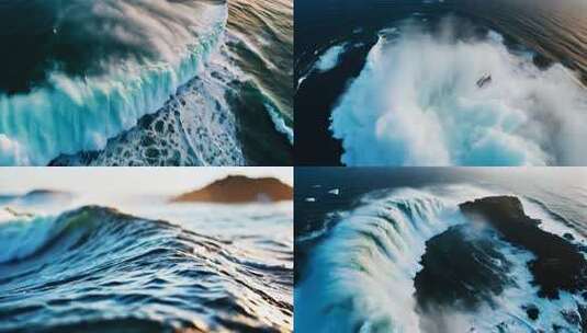 大海海浪浪花航拍视频合集高清在线视频素材下载