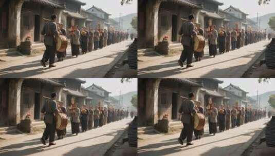 古街人群传统仪式队伍高清在线视频素材下载