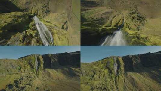 FPV无人机航拍瀑布冰岛大海森林河流高山高清在线视频素材下载