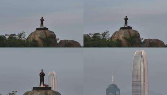 站在香港宝马山顶的中年男人高清在线视频素材下载